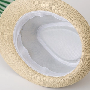 Classic woven straw sun hat with detailed interior sweatband and natural wheat texture
