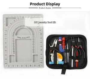 DIY jewelry making tool kit featuring a bead design board and a black portable zipper case
