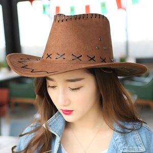 Classic brown western cowboy hat with stitched brim for outdoor sun protection