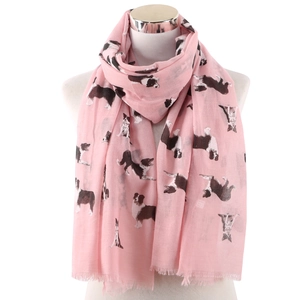 Women's Cute Dog Print Scarf Lightweight Polyester Long Sun Protection Shawl With Tassels Casual Animal Pattern Wrap