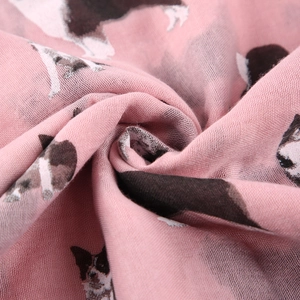 Soft pink scarf with cute corgi dog print made of lightweight and breathable fabric
