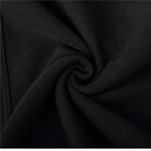 Detailed macro view of the soft black fleece fabric texture on this men hoodie