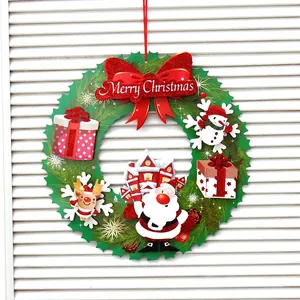 Paper Christmas Wreath Pendant Glitter Cardboard Hanging Decor For Holiday Party Home Door Wall Santa Reindeer House