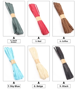 Close-up of colorful raffia paper ribbons in six colors for DIY gift wrapping and crafts