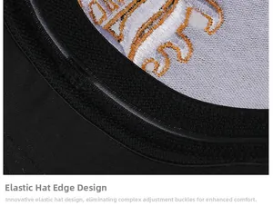 Detailed macro view of the elastic band design and high-quality stitching inside the black hat