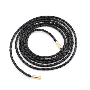 Black braided PU leather wrap belt for women with gold metal tips for dresses
