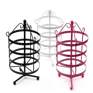 Rotating Earring Holder Metal Display Stand Desktop Multi Tier Iron Rack For Studs Hoops Dangle Jewelry Organizer