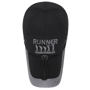 Chapeau de soleil sport séchage rapide noir avec imprimé Runner et bord réfléchissant