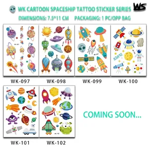 Set of 6 colorful cartoon astronaut and spaceship temporary tattoo stickers for children