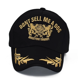 Casquette de baseball en coton noir avec broderie lion dorée et branche d'olivier sur visière