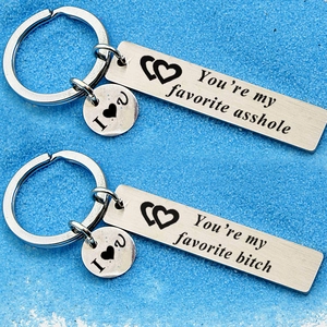 Stainless Steel Couple Keychain Heart Engraved Favorite Asshole Keyring Gift For Lover Valentine Day Silver Jewelry