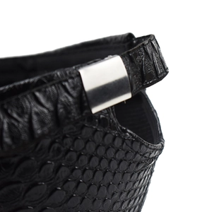 Black crocodile embossed PU leather baseball cap with a silver metal buckle detail