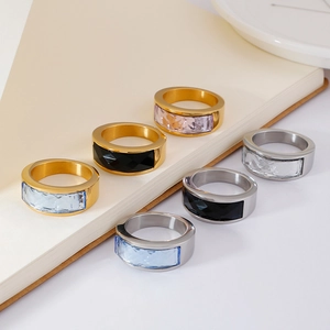 Set of 6 vintage gold and silver crystal glass rings with colorful faceted gemstones
