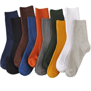 Men's cotton ribbed business crew socks in multiple colors including navy, black and grey