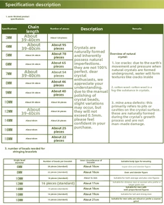 Detailed size guide table for natural stone spacer beads for DIY jewelry making