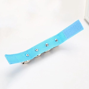 Blue fabric wrist bells for kids Orff percussion toy with four silver metal jingles