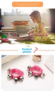 Pink ribbon wrist bells with four metal jingles and velcro for infant early education