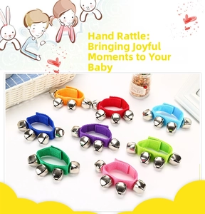 Set of 8 colorful wrist bells for kids with adjustable velcro and metal jingle bells