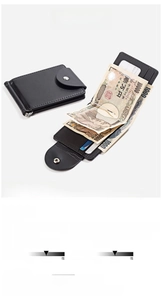 Detail view of men's slim PU leather wallet featuring 1 bill compartment and 3 card slots