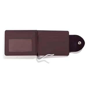 Classic dark brown PU leather bifold men's wallet with metal money clip and snap closure