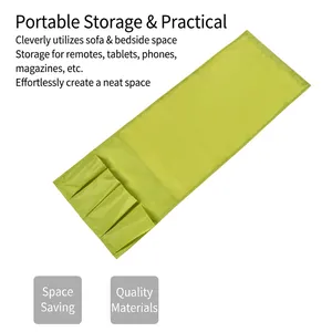 Grass green bedside caddy organizer for couch armrest with pockets for tablet and remotes