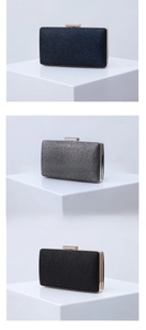 Detailed comparison of glitter evening clutches in blue, silver gray and black colors