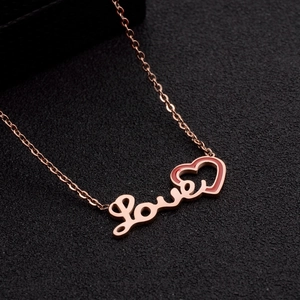 Love Letter Pendant Necklace Titanium Steel Heart Charm Rose Gold Black Enamel Fashion Jewelry For Women Elegant Clavicle Chain