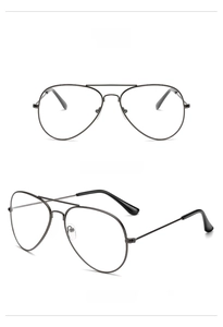 Detail view of gunmetal aviator glasses frames with double bridge and slim metal temples