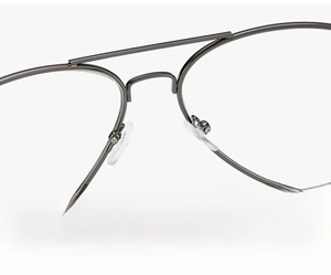 Macro shot of comfortable anti-slip silicone nose pads on stylish pilot metal glasses frames