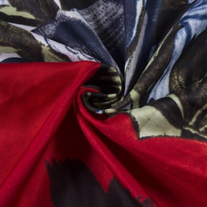 Close-up of luxury butterfly floral silk scarf showing abstract patterns and texture
