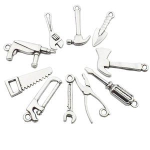 Simulation Tool Charms Zinc Alloy Antique Silver Plated Hammer Axe Wrench Saw Screwdriver Pliers For DIY Jewelry Making Crafting