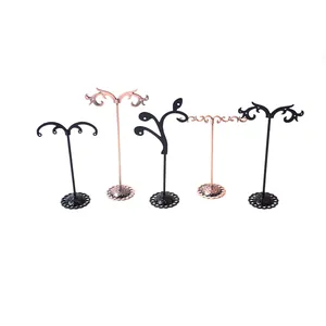 Vintage Metal Alloy Earring Display Stand Holder Jewelry Organizer T-Shape Leaf Wave Style Desktop Countertop Storage Rack Showcase