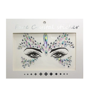 Holographic face crystal stickers with teardrop gems in butterfly pattern packaging