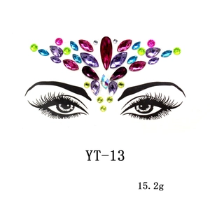 Detailed view of YT-13 colorful rhinestone face jewels crown design with 15.2g weight