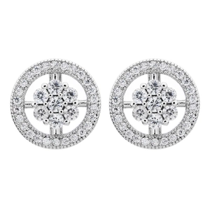 Elegant silver round flower earrings with sparkling cubic zirconia micro-pave setting