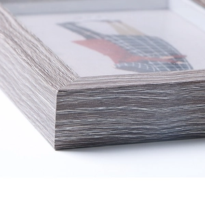 Modern minimalist gray wood grain 6-inch photo frame with 90-degree corner detail