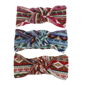 Three-piece set of bohemian knot headbands with colorful ethnic geometric prints