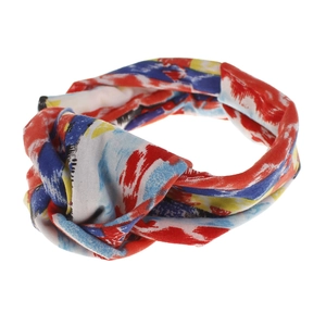 Bohemian abstract oil painting print headband with central knot on white background