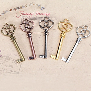 Macro detail of vintage sun pattern charms in five metallic finishes on retro paper