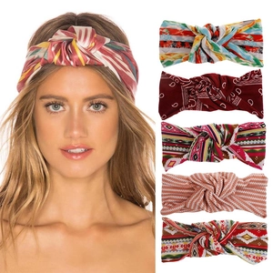 Women Bohemian Twist Knot Headband Elastic Wide Hair Band Polyester Cotton Printed Yoga Sport Accessories