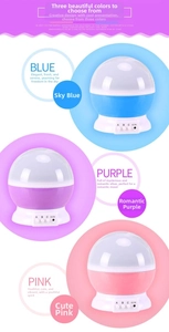 Detailed view of the star projector lamp in sky blue, romantic purple, and cute pink colors
