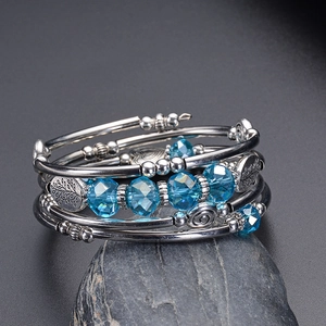 Bohemian multilayer wrap bracelet with natural blue crystals and tree of life charms