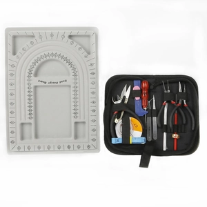 Manual jewelry DIY tool set with bead design board and professional zipper pouch kit