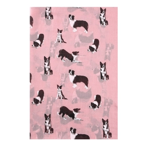 Pink scarf featuring adorable black and white border collie dog print for women's sun protection