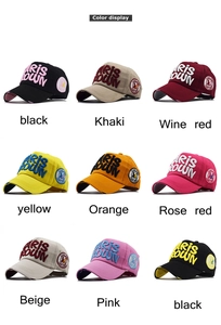 Grid display of cotton baseball caps in nine colors featuring vintage Paris Town embroidery