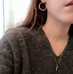 Golden star and moon layered necklace with thick round hoop earrings set for women