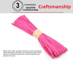 Detail of vibrant peach pink raffia paper ribbon bundle for DIY craft gift wrapping
