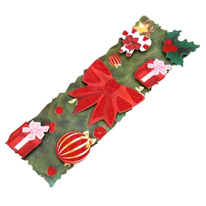 3D paper Christmas wreath garland with red glitter bows and gift box ornaments