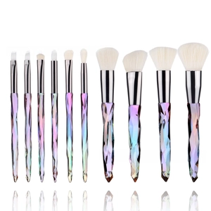 Macro view of 10pcs crystal makeup brush set with diamond handles and white bristles