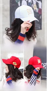 Close-up of premium gothic B embroidery and gold bee patch on fitted baseball caps